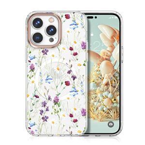milprox magsafe iphone 14 pro max flower case (2022), magnetic cute design for girls women, shockproof floral pattern hard back - ms garden