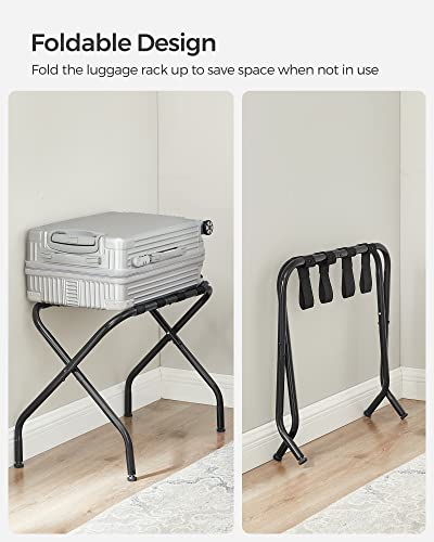 SONGMICS Luggage Rack for Guest Room, Suitcase Stand, Foldable Steel Frame, for Hotel, Bedroom, Holds up to 110 lb, 27.2 x 15 x 20.5 Inches, Black URLR001B01V1