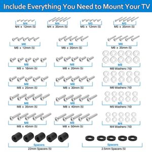 Rust-Free Universal TV Mounting Hardware Kit Includes M4 M5 M6 M8 Stainless Steel Bolts, Washers, and Spacers, Fit All TVs up to 80 inch (125 pcs)