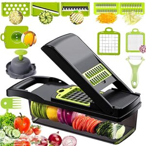 vegetable chopper, onion mandolin slicer, dld pro 12 in 1 professional food chopper multifunctional & dicer, adjustable with container, gray, 12.5x4.5x4.5in, (rhg-004)