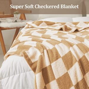 Khaki Checkered Throw Blanket Soft Warm Couch Blanket Reversible Plaid Checkerboard Grid Blanket for Bed Sofa 51"×63"