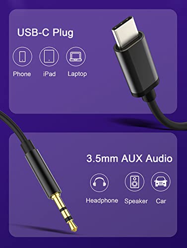 USB C to 3.5mm Audio Adapter Aux Plug Cable USB Type C Aux Cord for Car and Headphones Compatible with Samsung and Other Phones with USB C Ports (3.28Ft) 2 Pack