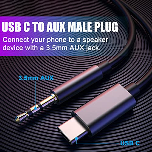 USB C to 3.5mm Audio Adapter Aux Plug Cable USB Type C Aux Cord for Car and Headphones Compatible with Samsung and Other Phones with USB C Ports (3.28Ft) 2 Pack