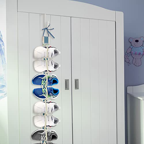 Unjumbly Over Door Toddlers & Baby Shoe Organizer, Fits 8 Pairs in 16 Compartments, 54.3 inches - Easy Hanging Overdoor Hook Wall Storage, Nylon Material, Toddler Room Décor