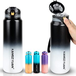 enlightcode insulated water bottle, 32 oz water bottle vacuum leak proof bpa-free keep cold and hot thermos flask for kids school gym hiking camping travel, metal black/white