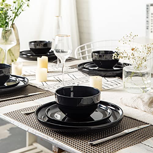 AmorArc Stoneware Cereal Bowls Set for kitchen, 22oz Ceramic Deep Soup Bowls Set of 6, Black Bowls Set for Breakfast, Lunch, Dinner. Microwave&Dishwasher Safe, Black