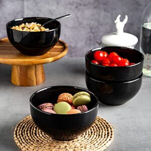 AmorArc Stoneware Cereal Bowls Set for kitchen, 22oz Ceramic Deep Soup Bowls Set of 6, Black Bowls Set for Breakfast, Lunch, Dinner. Microwave&Dishwasher Safe, Black