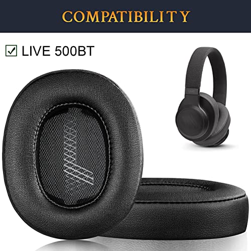 SOULWIT Professional Replacement Ear Pads for JBL Live 500BT/Live 500 BT Around-Ear Wireless Headphone, Earpads Cushions with Softer Protein Leather, Noise Isolation Foam - Black