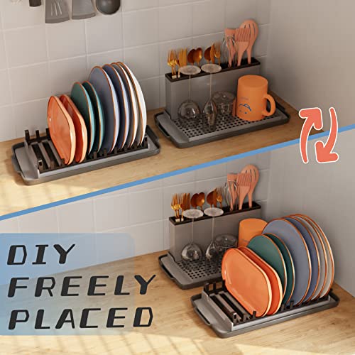 Midyb Dual Part Dish Drying Rack for Kitchen, Multifunctional Draining Rack Holder with Drainboard, Tableware Bowl Saucer Storage System, Household Dish Drainer for Countertop