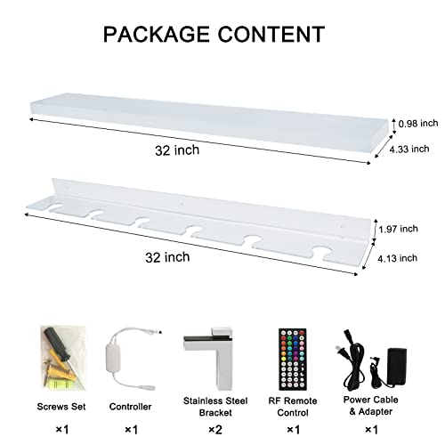 MESAILUP LED Liquor Bottle Display Shelf 32 inch Acrylic Floating Wall Mounted Wine Racks with 6 Stem Glass Holder for Home Commercial Led Bar Lighting Display Shelves with Remote Control