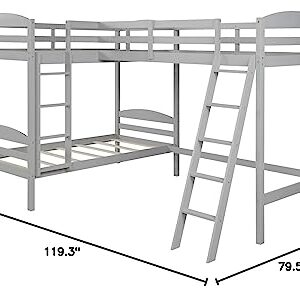 UBGO L Shape Three Bed Loft Bed, Bunk Bed Three Beds, Space Saving Design with Step Ladder and Safety Railing, Kid Teen Bedroom Dormitory Storage Corner Bunk Bed - Gray