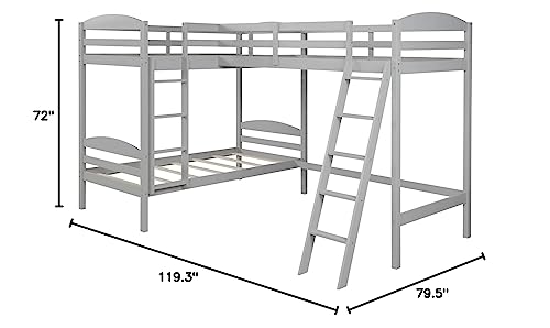 UBGO L Shape Three Bed Loft Bed, Bunk Bed Three Beds, Space Saving Design with Step Ladder and Safety Railing, Kid Teen Bedroom Dormitory Storage Corner Bunk Bed - Gray