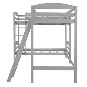 UBGO L Shape Three Bed Loft Bed, Bunk Bed Three Beds, Space Saving Design with Step Ladder and Safety Railing, Kid Teen Bedroom Dormitory Storage Corner Bunk Bed - Gray