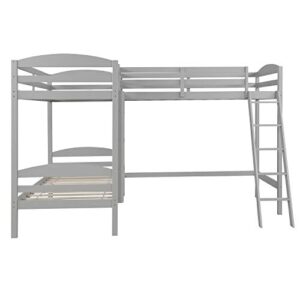 UBGO L Shape Three Bed Loft Bed, Bunk Bed Three Beds, Space Saving Design with Step Ladder and Safety Railing, Kid Teen Bedroom Dormitory Storage Corner Bunk Bed - Gray