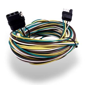 50ft trailer wiring harness with 4 flat connector, 4 wire 4-flat trailer light wiring harness kit, 18 awg color coded wire male and female pvc plug - replacement for types trailer boat rv track 50ft