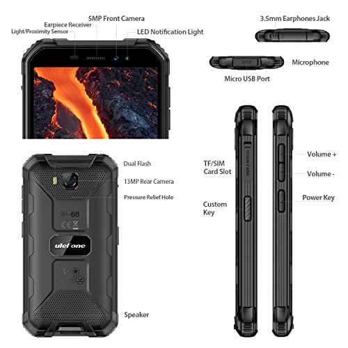 Ulefone Armor X6 Pro Unlocked Rugged Phone - Android 12 OS, Quad-Core Processor 8GB RAM & 32GB ROM, 13MP Main Camera, 4000mAh Battery, 5.0-inch Screen, Dual SIM 4G Rugged Smartphone (Black)