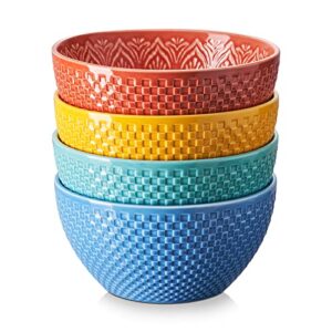 dowan ceramic soup bowls, colorful deep cereal bowls, 30 ounce bowls set of 4 for ramen, salad, fruits, snack, pasta, side dishes, ideal wedding party housewarming gift