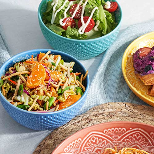 DOWAN Ceramic Soup Bowls, Colorful Deep Cereal Bowls, 30 Ounce Bowls Set of 4 for Ramen, Salad, Fruits, Snack, Pasta, Side Dishes, Ideal Wedding Party Housewarming Gift