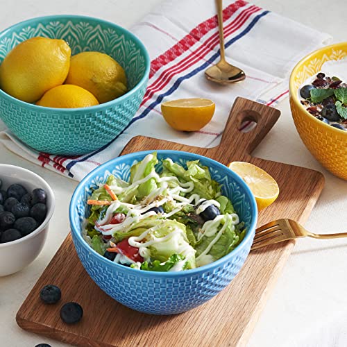 DOWAN Ceramic Soup Bowls, Colorful Deep Cereal Bowls, 30 Ounce Bowls Set of 4 for Ramen, Salad, Fruits, Snack, Pasta, Side Dishes, Ideal Wedding Party Housewarming Gift
