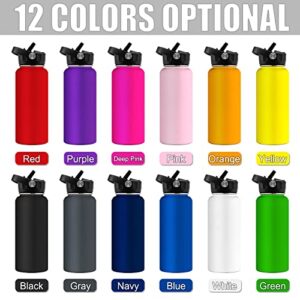 Personalized Water Bottles Customized Insulated with Straw Cover 24oz Leak Proof Custom Stainless Steel Thermos for School Sports