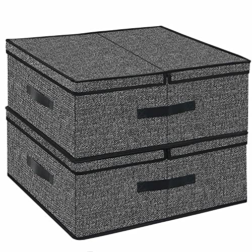 Onlyeasy Fabric Foldable Large Storage Boxes 2 Pack- Bins Cubes Dividers Containers Baskets Cloth Closet Shelf Cubby Bookcase Baby Organizer for Home with 2 Lids, 19.7"x16.5"x7.9", Black, MNALB50P2