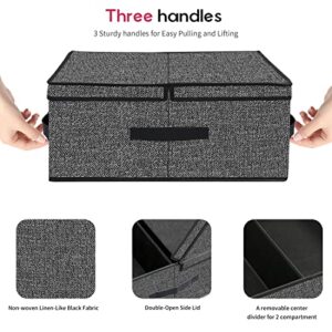 Onlyeasy Fabric Foldable Large Storage Boxes 2 Pack- Bins Cubes Dividers Containers Baskets Cloth Closet Shelf Cubby Bookcase Baby Organizer for Home with 2 Lids, 19.7"x16.5"x7.9", Black, MNALB50P2