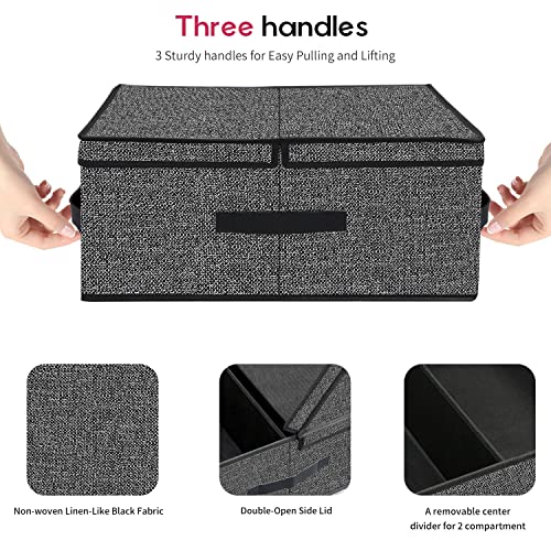 Onlyeasy Fabric Foldable Large Storage Boxes 2 Pack- Bins Cubes Dividers Containers Baskets Cloth Closet Shelf Cubby Bookcase Baby Organizer for Home with 2 Lids, 19.7"x16.5"x7.9", Black, MNALB50P2