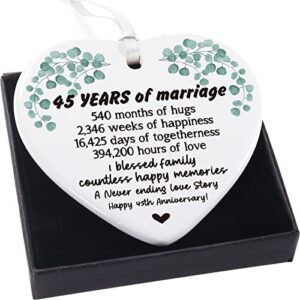 45th marriage anniversary wedding gifts for women, happy 45th anniversary wedding gifts for husband wife friends, 45 years of marriage keepsake heart ceramics hanging plaque decor sign hp017