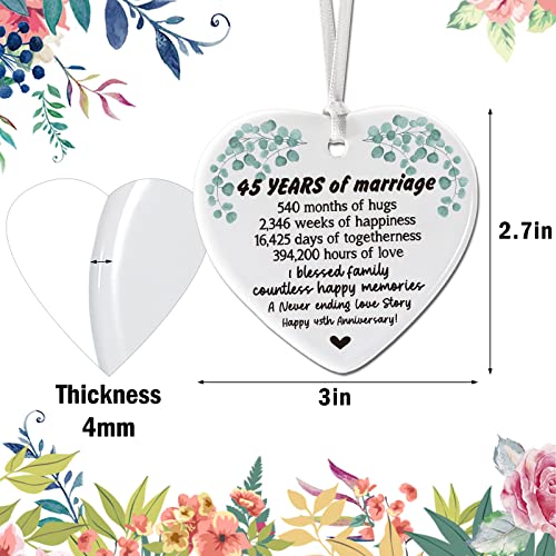 45th Marriage Anniversary Wedding Gifts for Women, Happy 45th Anniversary Wedding Gifts for Husband Wife Friends, 45 Years of Marriage Keepsake Heart Ceramics Hanging Plaque Decor Sign HP017