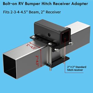 Bolt-on RV Bumper Hitch Receiver Adapter Fits 3-4" Beam, 2" Receiver, Trailer Accessories Best for Mounting Bike Racks & Cargo Carriers