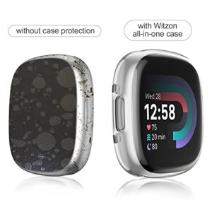 Witzon Compatible with Clear Fitbit Versa 4 Screen Protector/Sense 2 Case Covers, Shorb-Absorbing Soft TPU Replacement Screen Cover, Ultra Thin Bumper Smartwatch Versa 4 Protective Case Women Men