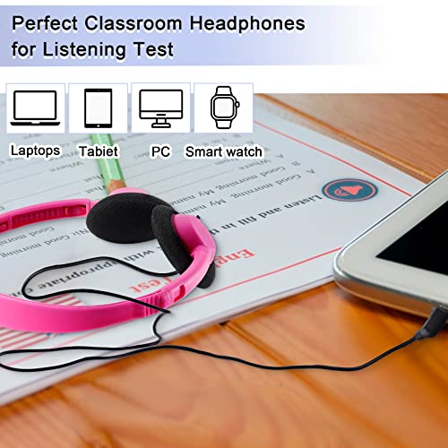 30 Pack Class Set Headphones for Kids School Earphones over Head Bulk Colored Classroom Headphones on Ear Earbuds Adjustable with 3.5 mm Jack for Libraries Students Teens Adults, Individually Wrapped