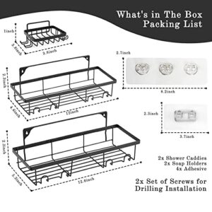 WWW Adhesive Corner Shower Caddy, 4-Pack Adhesive Shower Organizer Shower Shelves No Drilling with 2 Soap Holders for Washroom Bathroom Kitchen