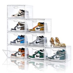 amllas 8 pack shoe boxes clear plastic stackable, large shoe storage organizer with lids,drop side shoe containers for entryway,sneaker storage fit up to us size 13 for men/women(13’’x 10.6”x 8.3”)