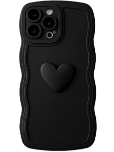qokey iphone 13 pro max case (6.7" 2021) - cute 3d love heart frame, full protection, soft tpu shockproof cover, women & girls, black