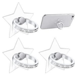 tiesome finger kickstand cell phone ring holder, 3 pcs finger ring grip stands 360° rotation 180° phone ring stand with diamond compatabile with smartphones (five-pointed star)