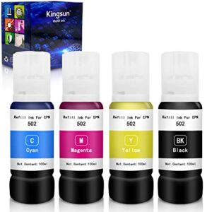 ksumei t502 ink refill bottles compatible with ecotank printers et-2760 et-4760 et-3710 et-3760 et-2700 et-2750 et-3700 et-3750(black, cyan, magenta, yellow)