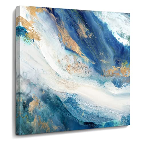 TIDOES Marbled Seascape Wall Art Abstract Wall Decor for Bedroom Gold Teal Wall Decor Green Marble Wall Decorations Ready to Hang 13"x13"