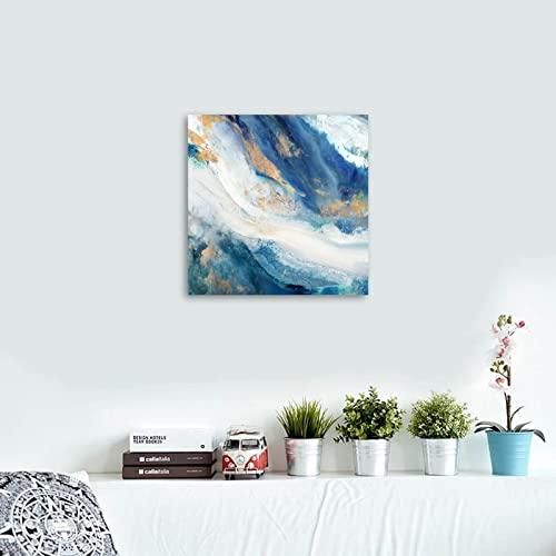 TIDOES Marbled Seascape Wall Art Abstract Wall Decor for Bedroom Gold Teal Wall Decor Green Marble Wall Decorations Ready to Hang 13"x13"