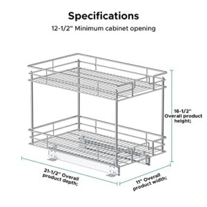 LOVMOR Pull Out Cabinet Organizer and Storage (11" W x 21" D) 2-Tier Pull Out Shelf Storage for Kitchen Base Cabinet Silver