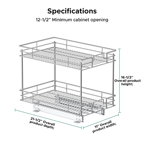 LOVMOR Pull Out Cabinet Organizer and Storage (11" W x 21" D) 2-Tier Pull Out Shelf Storage for Kitchen Base Cabinet Silver