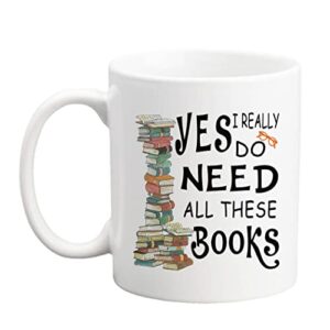 qsavet book mug gifts for book lovers, book cup, bookish gifts, librarian book nerd gifts, birthday present gifts for women men female girls christmas birthday readers writers 11oz novelty coffee mug