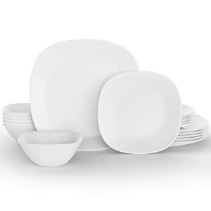 dinnerware set, meky 18-piece opal dishes sets service for 6|11" plates|6" bowl sets | dish sets-square