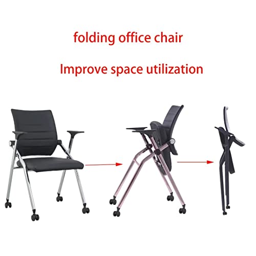 Folding Office Chair,Ergonomic Office Chair with Arms with Padded Seats,Foldable Desk Chair with Wheels,Comfy Home Office Chair PU Leather Padded Seat,Black