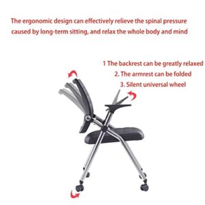 Folding Office Chair,Ergonomic Office Chair with Arms with Padded Seats,Foldable Desk Chair with Wheels,Comfy Home Office Chair PU Leather Padded Seat,Black