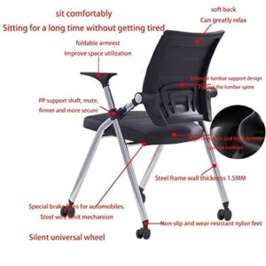 Folding Office Chair,Ergonomic Office Chair with Arms with Padded Seats,Foldable Desk Chair with Wheels,Comfy Home Office Chair PU Leather Padded Seat,Black