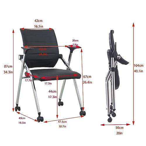 Folding Office Chair,Ergonomic Office Chair with Arms with Padded Seats,Foldable Desk Chair with Wheels,Comfy Home Office Chair PU Leather Padded Seat,Black