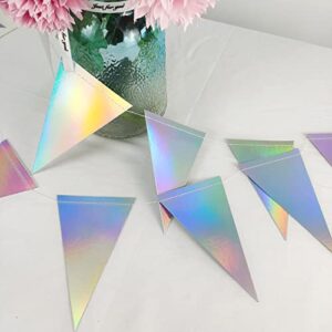 Iridescent Disco Party Decorations Garland, Retro 70s Triangle Streamers, Holographic Hanging Dancing Decor Backdrop, Sparkle Birthday Bachelorette Mermaid Unicorn Theme Party Supplies