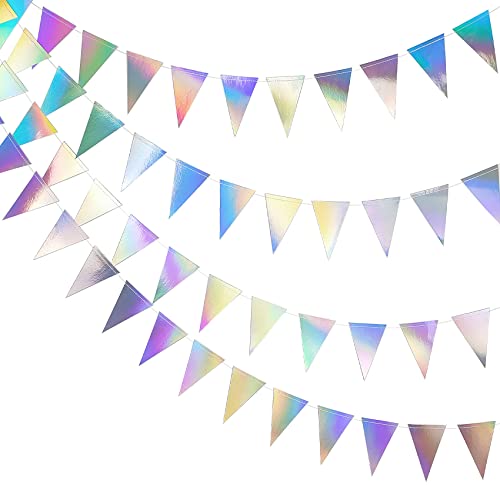 Iridescent Disco Party Decorations Garland, Retro 70s Triangle Streamers, Holographic Hanging Dancing Decor Backdrop, Sparkle Birthday Bachelorette Mermaid Unicorn Theme Party Supplies