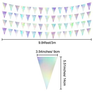 Iridescent Disco Party Decorations Garland, Retro 70s Triangle Streamers, Holographic Hanging Dancing Decor Backdrop, Sparkle Birthday Bachelorette Mermaid Unicorn Theme Party Supplies